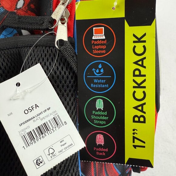 Spider-Man Kids Water Resistant 17'' Backpack With Flashing Lights/Padded Laptop - Picture 5 of 7